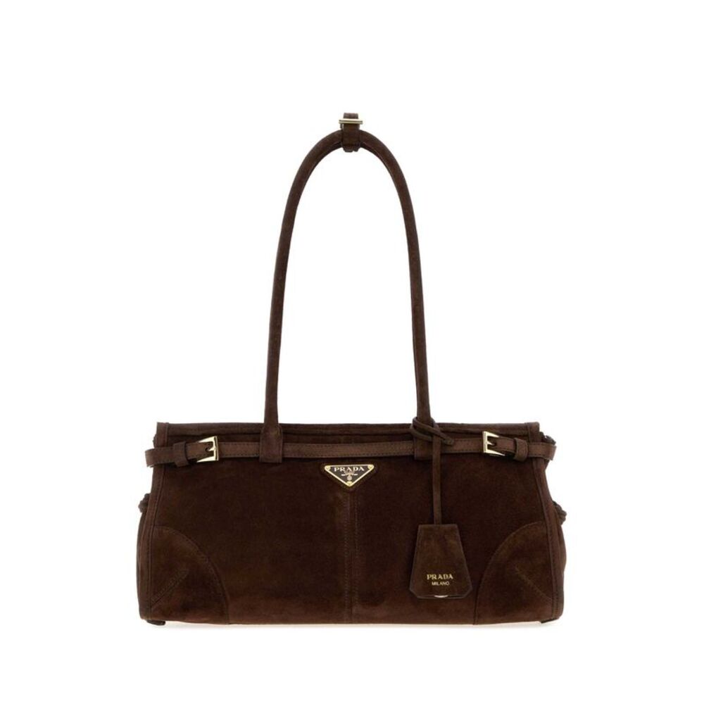 Prada Women Brown Suede Prada Bonnie Shoulder Bag